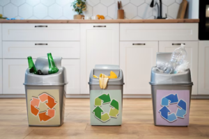 Three different containers for different types of waste